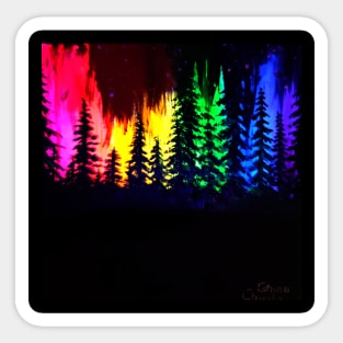 Rinbow aurora and forest Sticker